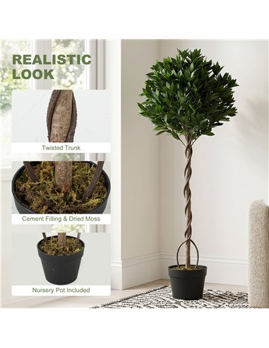 Outsunny Realistic Lush Topiary Ball Tree, Artificial Bay Laurel Topiary Trees with Weighted Pot, Set of 2, Green