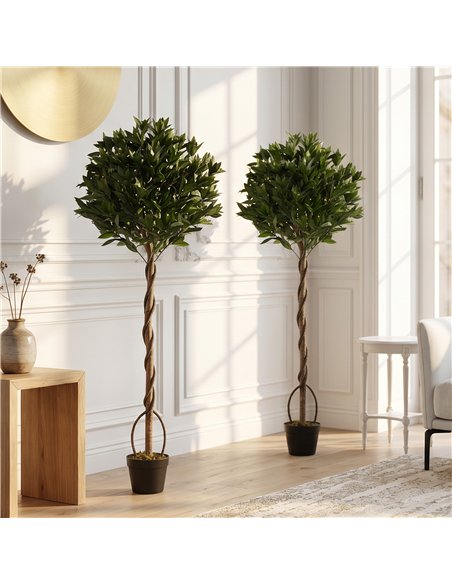 Outsunny Realistic Lush Topiary Ball Tree, Artificial Bay Laurel Topiary Trees with Weighted Pot, Set of 2, Green - pic 197545 | FastDaddyshop