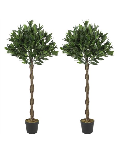 Outsunny Artificial Bay Laurel Topiary Trees with Twisted Trunk, Realistic Lush Topiary Ball Tree with Weighted Pot, Set of 2 - pic 197548 | FastDaddyshop