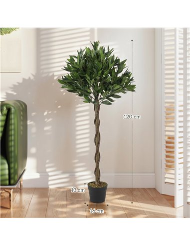 Outsunny Artificial Bay Laurel Topiary Trees with Twisted Trunk, Realistic Lush Topiary Ball Tree with Weighted Pot, Set of 2