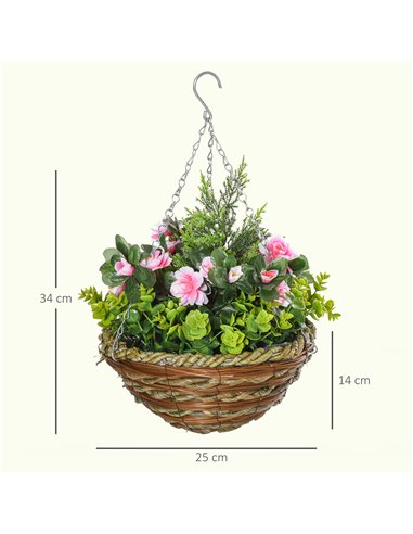Outsunny Set of Four Hanging Lisianthus Flower Pots - Pink/Green