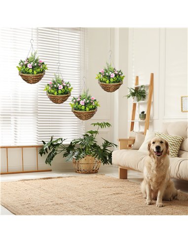 Outsunny Set of Four Hanging Lisianthus Flower Pots - Pink/Green