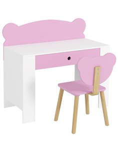 AIYAPLAY Kids Desk and Chair Set with Drawer for Drawing, Reading, Bear Theme Children Furniture for Bedroom, Daycare, Pink