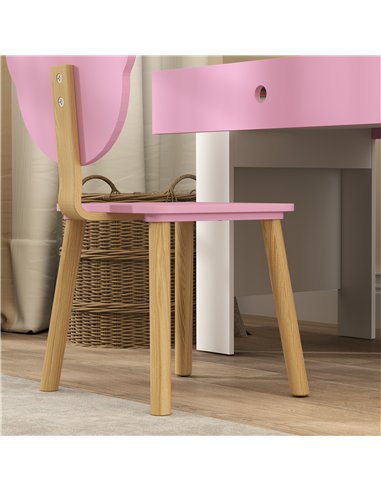 AIYAPLAY Kids Desk and Chair Set with Drawer for Drawing, Reading, Bear Theme Children Furniture for Bedroom, Daycare, Pink