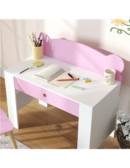 AIYAPLAY Kids Desk and Chair Set with Drawer for Drawing, Reading, Bear Theme Children Furniture for Bedroom, Daycare, Pink - pic 197574 | FastDaddyshop