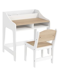 AIYAPLAY Kids Desk and Chair Set, Children Study Table with Storage and Shelves for Study Room, Gift for 3-8 Years, Natural