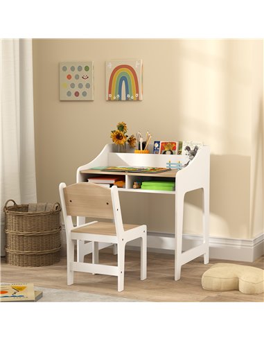 AIYAPLAY Kids Desk and Chair Set, Children Study Table with Storage and Shelves for Study Room, Gift for 3-8 Years, Natural