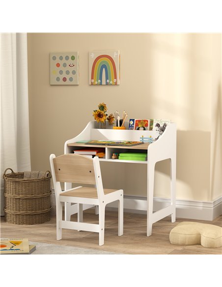 AIYAPLAY Kids Desk and Chair Set, Children Study Table with Storage and Shelves for Study Room, Gift for 3-8 Years, Natural - pic 197576 | FastDaddyshop