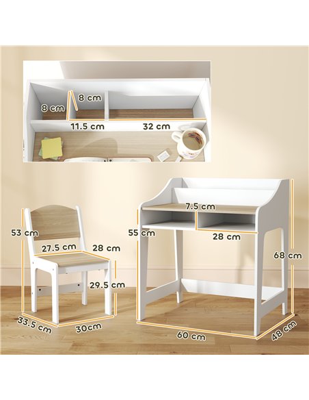AIYAPLAY Kids Desk and Chair Set, Children Study Table with Storage and Shelves for Study Room, Gift for 3-8 Years, Natural - pic 197577 | FastDaddyshop