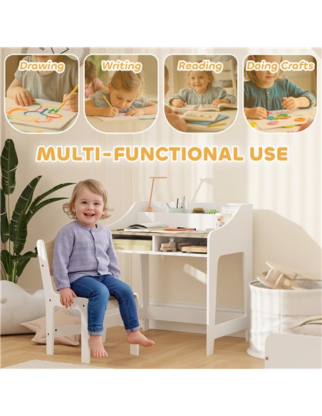 AIYAPLAY Kids Desk and Chair Set, Children Study Table with Storage and Shelves for Study Room, Gift for 3-8 Years, Natural - pic 197578 | FastDaddyshop