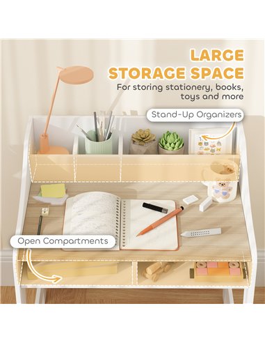 AIYAPLAY Kids Desk and Chair Set, Children Study Table with Storage and Shelves for Study Room, Gift for 3-8 Years, Natural