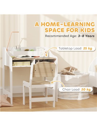 AIYAPLAY Kids Desk and Chair Set, Children Study Table with Storage and Shelves for Study Room, Gift for 3-8 Years, Natural