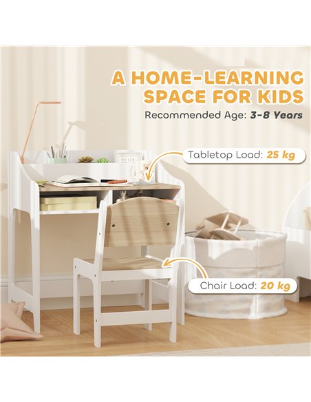 AIYAPLAY Kids Desk and Chair Set, Children Study Table with Storage and Shelves for Study Room, Gift for 3-8 Years, Natural - pic 197582 | FastDaddyshop