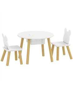 AIYAPLAY 3-Piece Kids Activity Table Set with Centre Mesh Bag, Bear-Shaped Backrest, for Arts and Crafts, Reading, White
