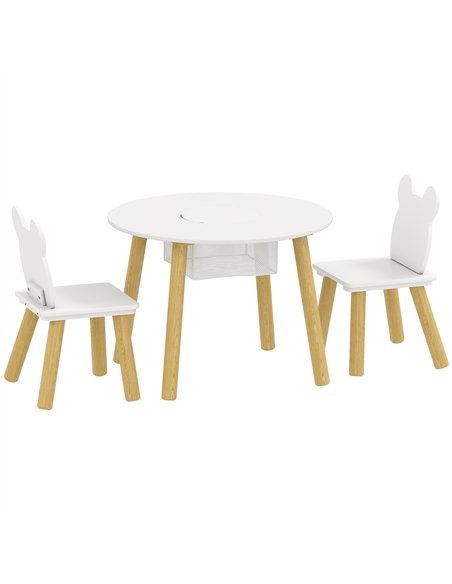 AIYAPLAY 3-Piece Kids Activity Table Set with Centre Mesh Bag, Bear-Shaped Backrest, for Arts and Crafts, Reading, White - pic 197584 | FastDaddyshop