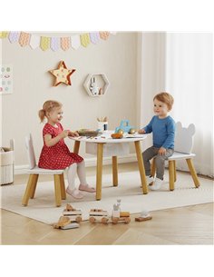 AIYAPLAY 3-Piece Kids Activity Table Set with Centre Mesh Bag, Bear-Shaped Backrest, for Arts and Crafts, Reading, White 2