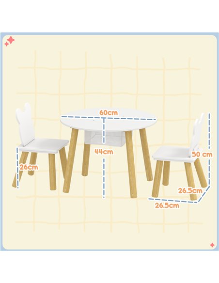 AIYAPLAY 3-Piece Kids Activity Table Set with Centre Mesh Bag, Bear-Shaped Backrest, for Arts and Crafts, Reading, White - pic 197586 | FastDaddyshop