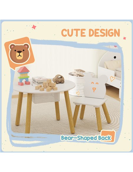 AIYAPLAY 3-Piece Kids Activity Table Set with Centre Mesh Bag, Bear-Shaped Backrest, for Arts and Crafts, Reading, White - pic 197587 | FastDaddyshop