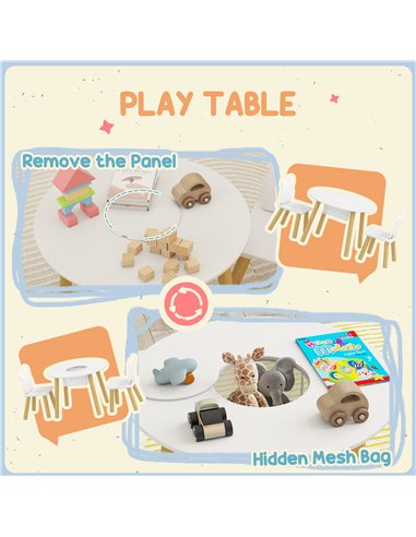 AIYAPLAY 3-Piece Kids Activity Table Set with Centre Mesh Bag, Bear-Shaped Backrest, for Arts and Crafts, Reading, White