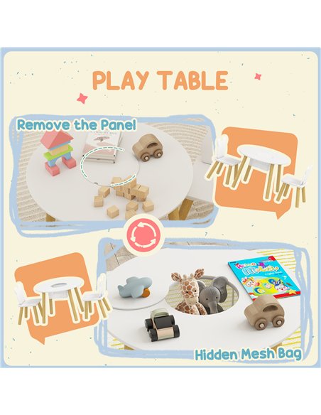 AIYAPLAY 3-Piece Kids Activity Table Set with Centre Mesh Bag, Bear-Shaped Backrest, for Arts and Crafts, Reading, White - pic 197588 | FastDaddyshop