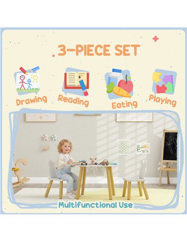 AIYAPLAY 3-Piece Kids Activity Table Set with Centre Mesh Bag, Bear-Shaped Backrest, for Arts and Crafts, Reading, White