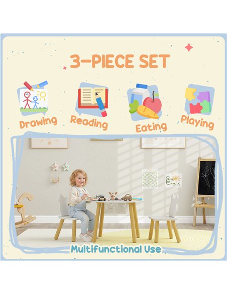 AIYAPLAY 3-Piece Kids Activity Table Set with Centre Mesh Bag, Bear-Shaped Backrest, for Arts and Crafts, Reading, White - pic 197589 | FastDaddyshop