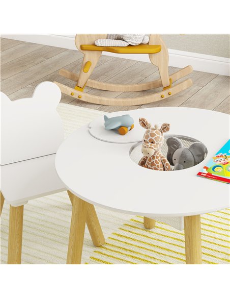 AIYAPLAY 3-Piece Kids Activity Table Set with Centre Mesh Bag, Bear-Shaped Backrest, for Arts and Crafts, Reading, White - pic 197590 | FastDaddyshop