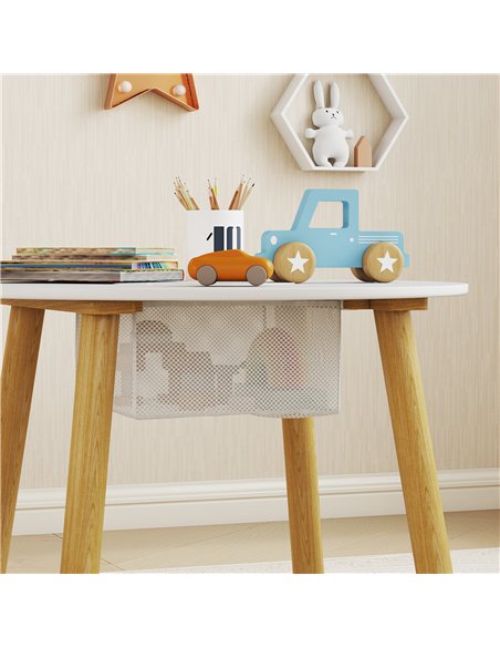 AIYAPLAY 3-Piece Kids Activity Table Set with Centre Mesh Bag, Bear-Shaped Backrest, for Arts and Crafts, Reading, White - pic 197591 | FastDaddyshop