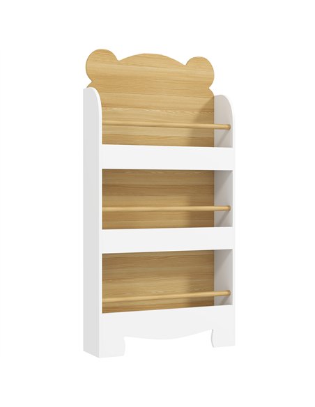 AIYAPLAY Kids Bookshelf, 3 Tier Children Bookcase, Bear Theme Toddler Space-Saving Bookcase for Living Room, White - pic 197602 | FastDaddyshop