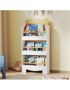 AIYAPLAY Kids Bookshelf, 3 Tier Children Bookcase, Bear Theme Toddler Space-Saving Bookcase for Living Room, White 2