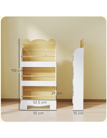 AIYAPLAY Kids Bookshelf, 3 Tier Children Bookcase, Bear Theme Toddler Space-Saving Bookcase for Living Room, White - pic 197604 | FastDaddyshop