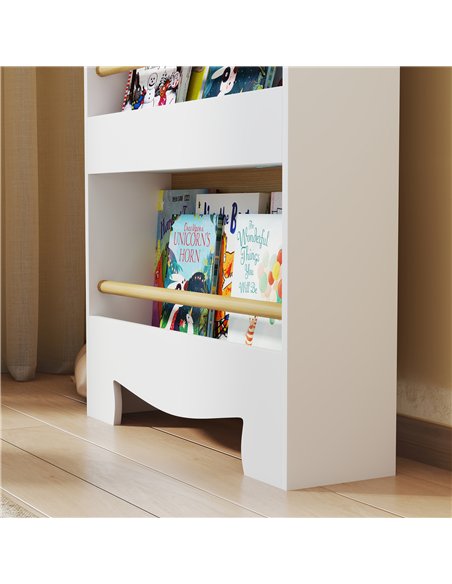 AIYAPLAY Kids Bookshelf, 3 Tier Children Bookcase, Bear Theme Toddler Space-Saving Bookcase for Living Room, White - pic 197609 | FastDaddyshop