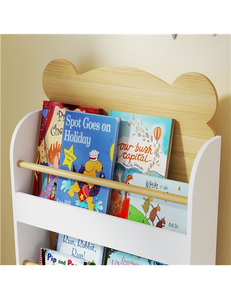 AIYAPLAY Kids Bookshelf, 3 Tier Children Bookcase, Bear Theme Toddler Space-Saving Bookcase for Living Room, White - pic 197610 | FastDaddyshop