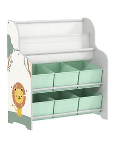 AIYAPLAY Kids Storage Unit, Toy Organiser with 6 Fabric Drawers and 2-Tier Sling Book Rack for Bedroom, Playroom, Nursery, Green