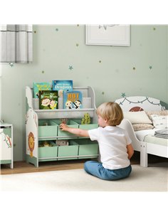 AIYAPLAY Kids Storage Unit, Toy Organiser with 6 Fabric Drawers and 2-Tier Sling Book Rack for Bedroom, Playroom, Nursery, Green 2