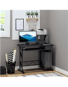 HOMCOM Computer PC Desk with Display Stand, Sliding Keyboard Tray Drawer, Host Box Shelf, Black 2