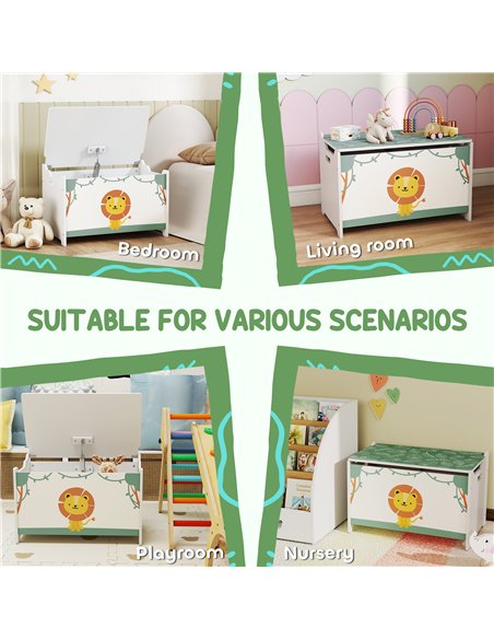 AIYAPLAY Toy Box with Lid, Safety Hinges and Groove Handles, Toy Storage organiser for Kids, Living Room, Playroom, Green - pic 197634 | FastDaddyshop