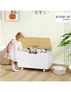 AIYAPLAY Toy Box with Lid, Toy Chest with Wheels and Safety Hinges, Toddler Storage Organiser for Playroom, Bedroom, White 2