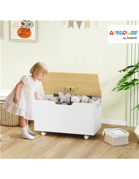 AIYAPLAY Toy Box with Lid, Toy Chest with Wheels and Safety Hinges, Toddler Storage Organiser for Playroom, Bedroom, White - pic 197639 | FastDaddyshop