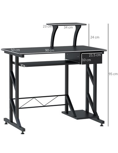 HOMCOM Computer PC Desk with Display Stand, Sliding Keyboard Tray Drawer, Host Box Shelf, Black