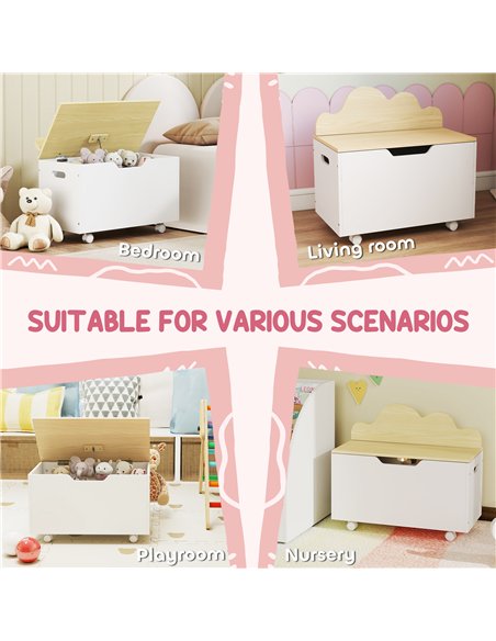 AIYAPLAY Toy Box with Lid, Toy Chest with Wheels and Safety Hinges, Toddler Storage Organiser for Playroom, Bedroom, White - pic 197644 | FastDaddyshop