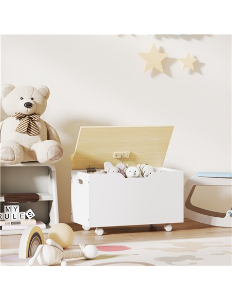 AIYAPLAY Toy Box with Lid, Toy Chest with Wheels and Safety Hinges, Toddler Storage Organiser for Playroom, Bedroom, White - pic 197645 | FastDaddyshop