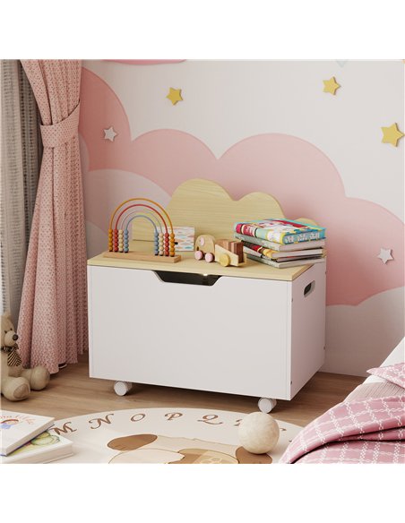 AIYAPLAY Toy Box with Lid, Toy Chest with Wheels and Safety Hinges, Toddler Storage Organiser for Playroom, Bedroom, White - pic 197646 | FastDaddyshop