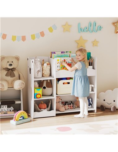 AIYAPLAY Kids Toy Storage Unit, Bear Design Kids Bookshelf and Toy Organiser, for Bedroom, Nursery, Playroom, White