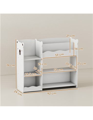 AIYAPLAY Kids Toy Storage Unit, Bear Design Kids Bookshelf and Toy Organiser, for Bedroom, Nursery, Playroom, White