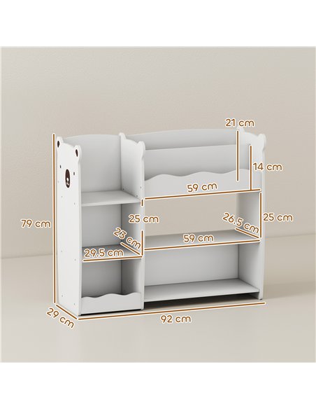 AIYAPLAY Kids Toy Storage Unit, Bear Design Kids Bookshelf and Toy Organiser, for Bedroom, Nursery, Playroom, White - pic 197649 | FastDaddyshop