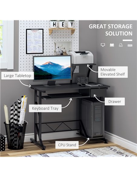 HOMCOM Computer PC Desk with Display Stand, Sliding Keyboard Tray Drawer, Host Box Shelf, Black - pic 19765 | FastDaddyshop