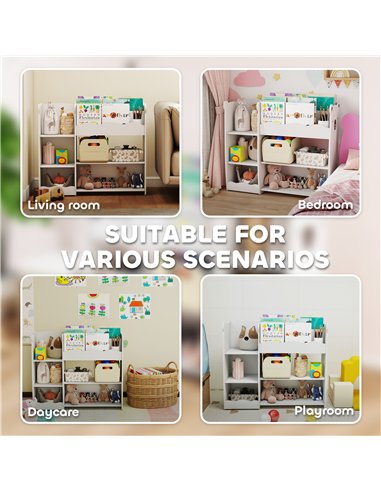 AIYAPLAY Kids Toy Storage Unit, Bear Design Kids Bookshelf and Toy Organiser, for Bedroom, Nursery, Playroom, White