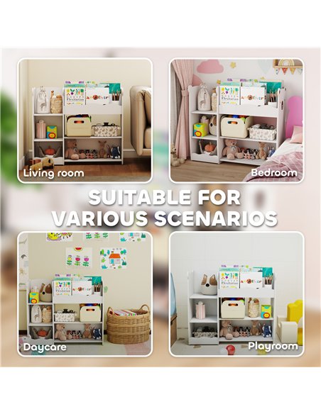 AIYAPLAY Kids Toy Storage Unit, Bear Design Kids Bookshelf and Toy Organiser, for Bedroom, Nursery, Playroom, White - pic 197651 | FastDaddyshop