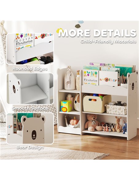 AIYAPLAY Kids Toy Storage Unit, Bear Design Kids Bookshelf and Toy Organiser, for Bedroom, Nursery, Playroom, White - pic 197652 | FastDaddyshop